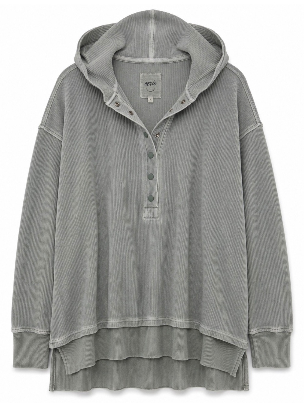 Aerie Women’s Henley Hoodie XL Sage Green Textured Oversized Relaxed Coastal